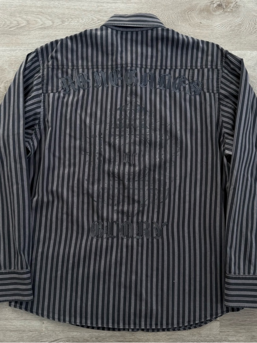Roar Black Embroidered Striped Renegade Button Up Goth Casual Shirt Mens Size XL